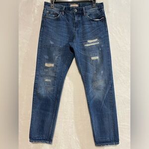 Uniqlo jeans size 26 women slim boyfriend tapered mid rise Medium wash denim